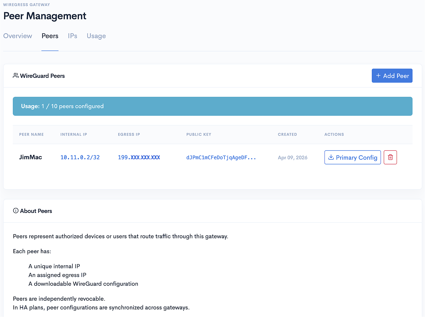 Peer Management Interface